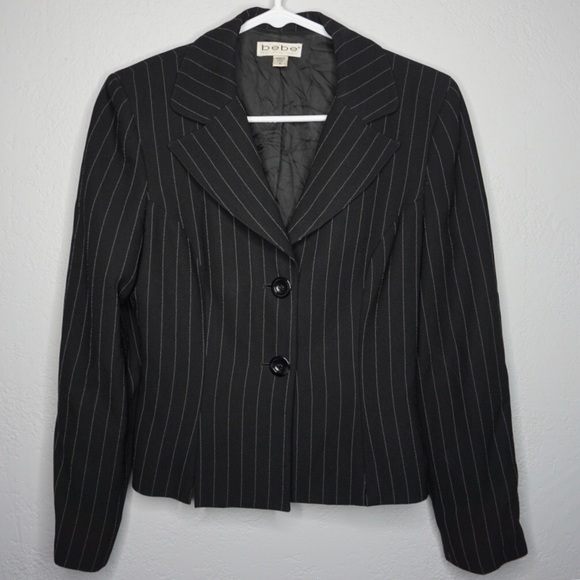 Bebe Black Pin Stripe 2 Button Blazer Size 6/Small - Picture 2 of 4